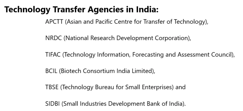 Technology Transfer Agencies in India