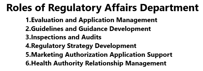 Roles of Regulatory Affairs Department
